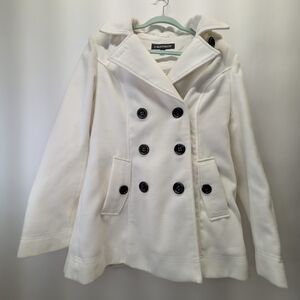 1 Madison Women's White Peacoat with Black Buttons